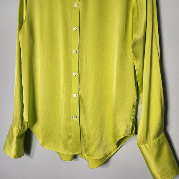 Frame The Standard Silk Shirt Button Down Blouse in Flash Lime Green Neon, S - Picture 6 of 12